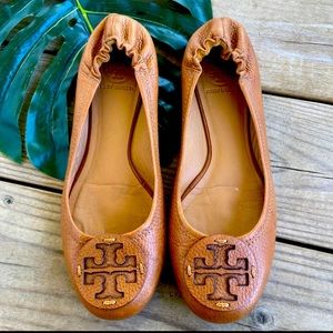Tory Burch Reva Royal Tan Leather Ballet Flats 9